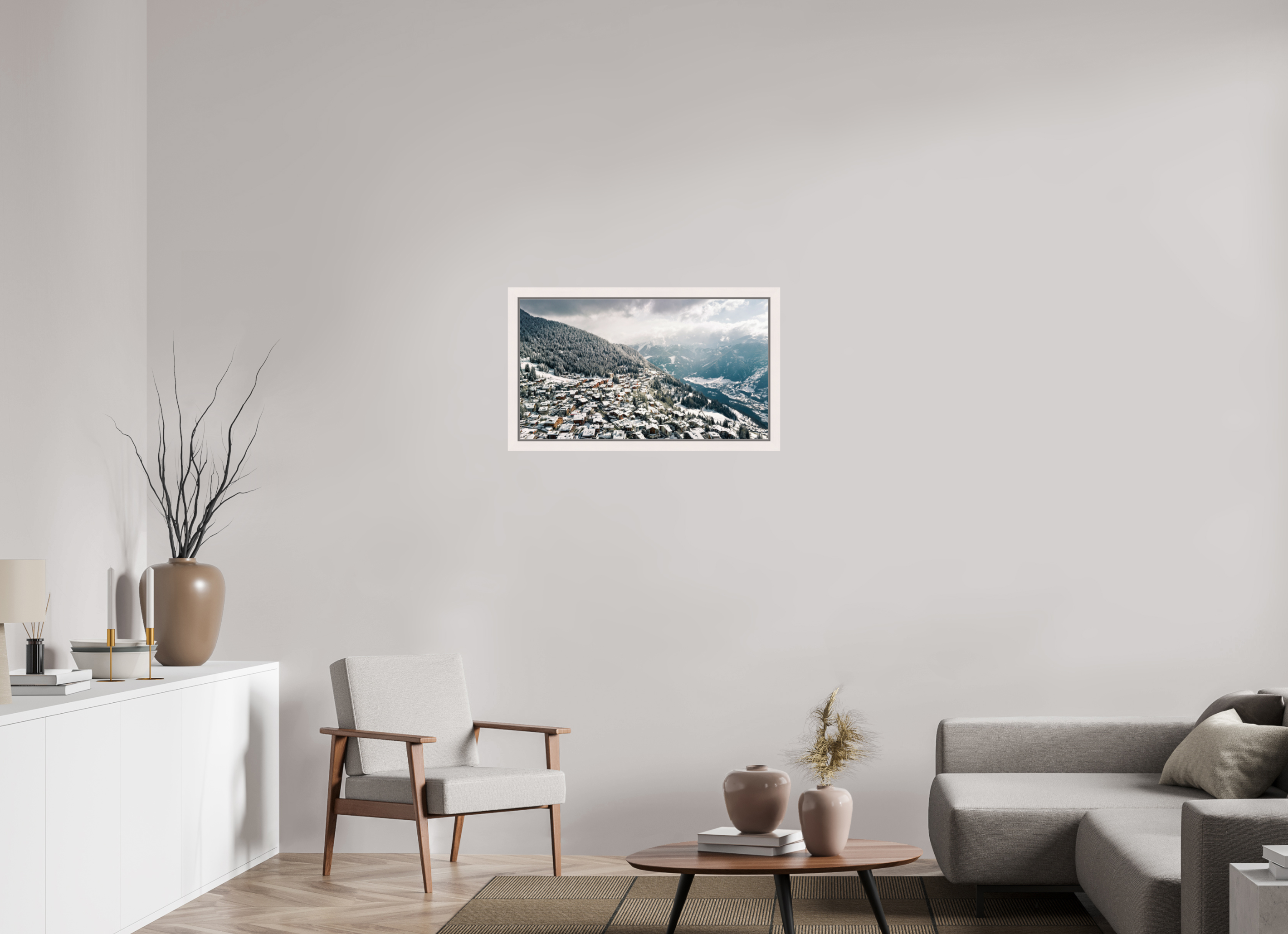 80 x 45 cm, Framed Plexi After the Storm – Verbier from Above