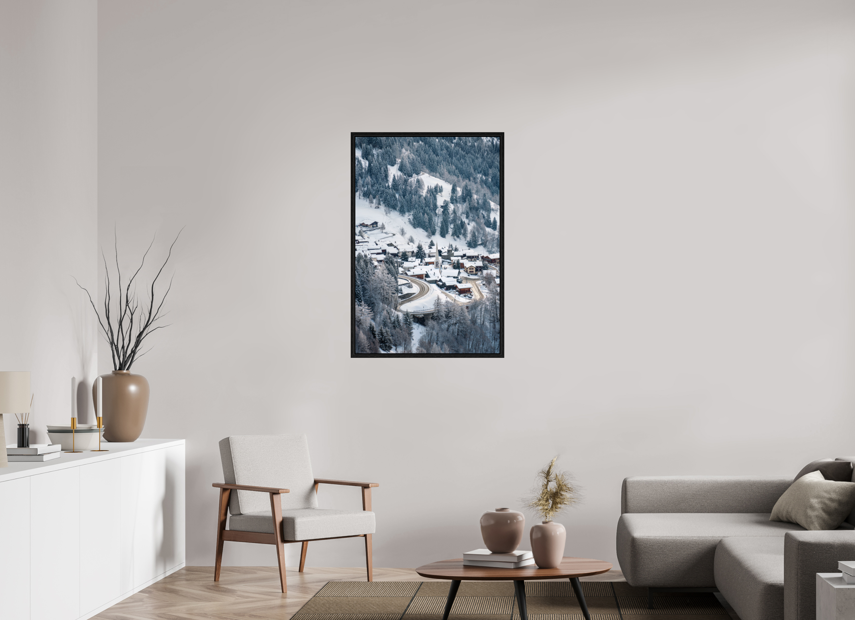 70 x 105 cm, Floater Frame Verbier Village Church