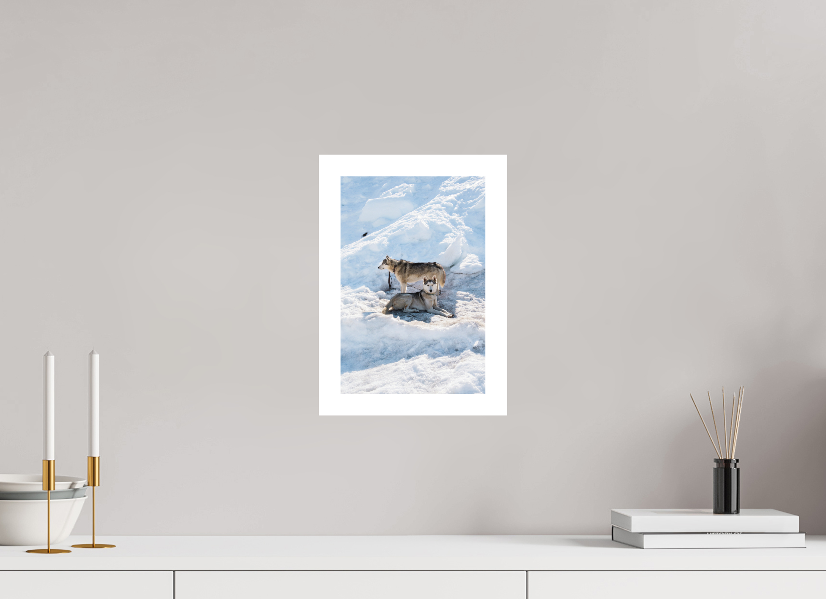 20 x 30 cm, Epson Fine Art Cotton Smooth Natural Paper Two Siberian Huskies in the Snow – Fine Art Winter Wildlife Photography Print