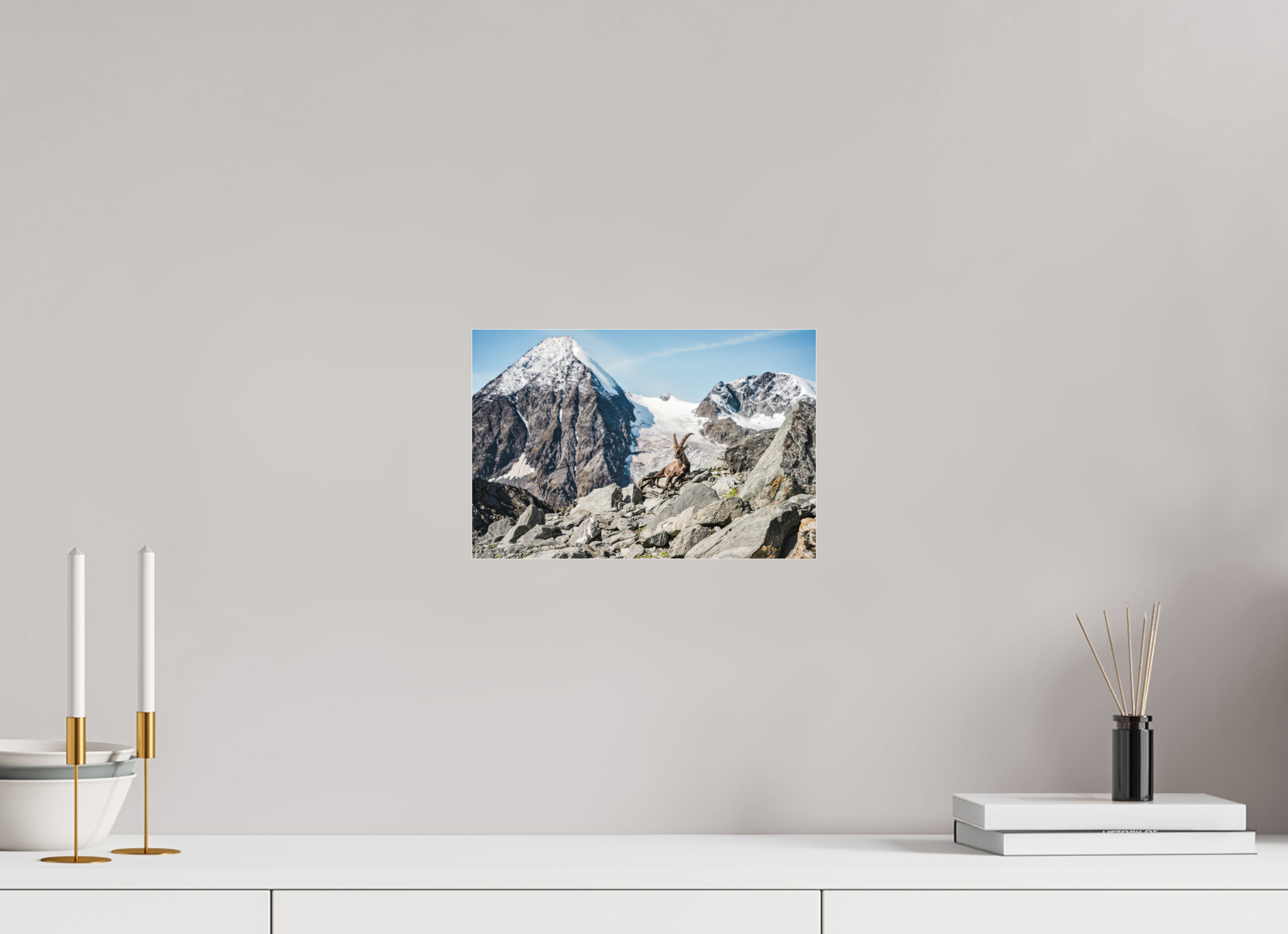 30 x 20 cm, Photos Plexi Alpine Ibex in Verbier with Grand Combin Glacier – Fine Art Wildlife Photography Print