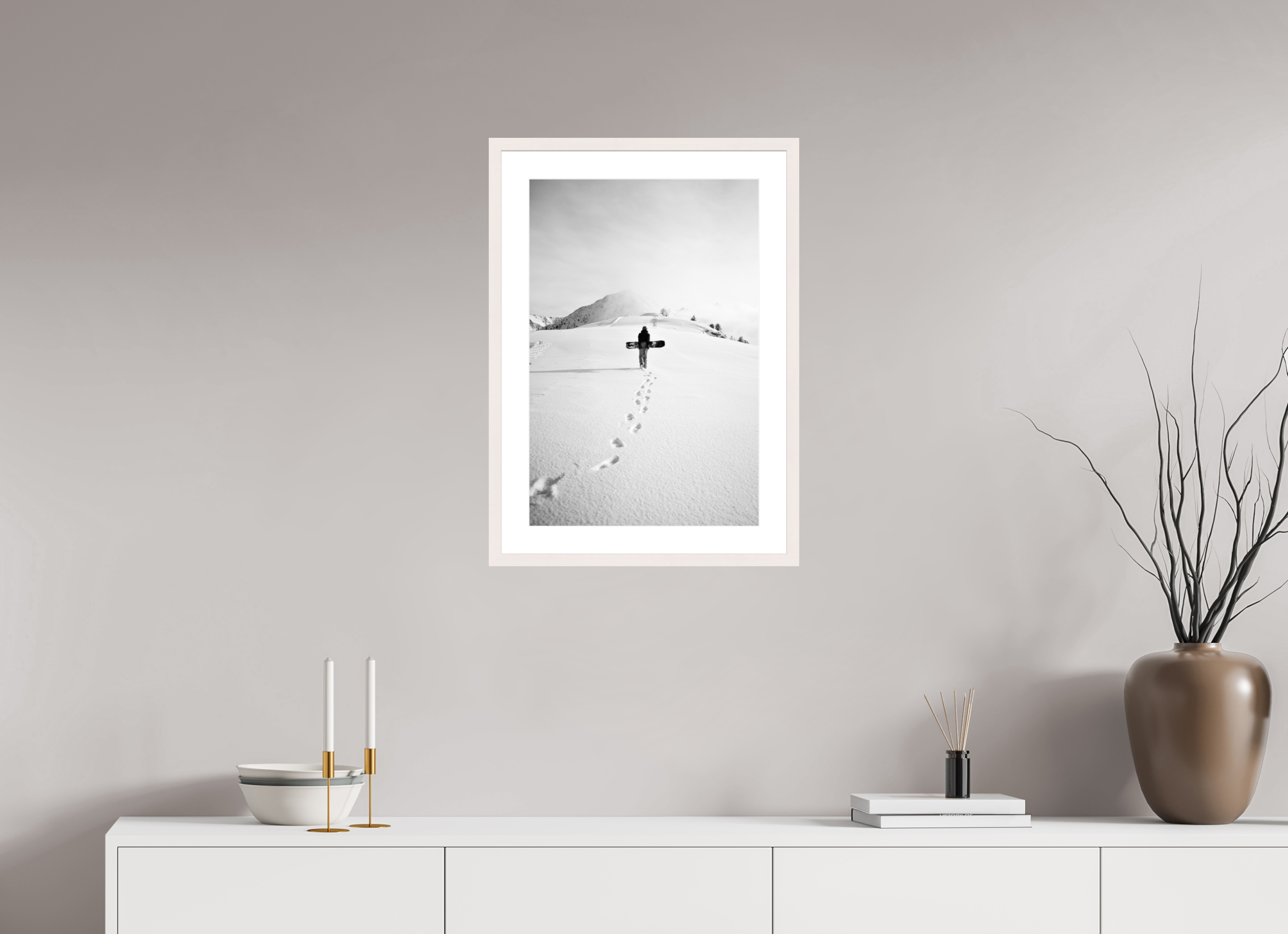 40 x 60 cm, Frame Hambourg 20mm Snowboarder Walking on Snow
