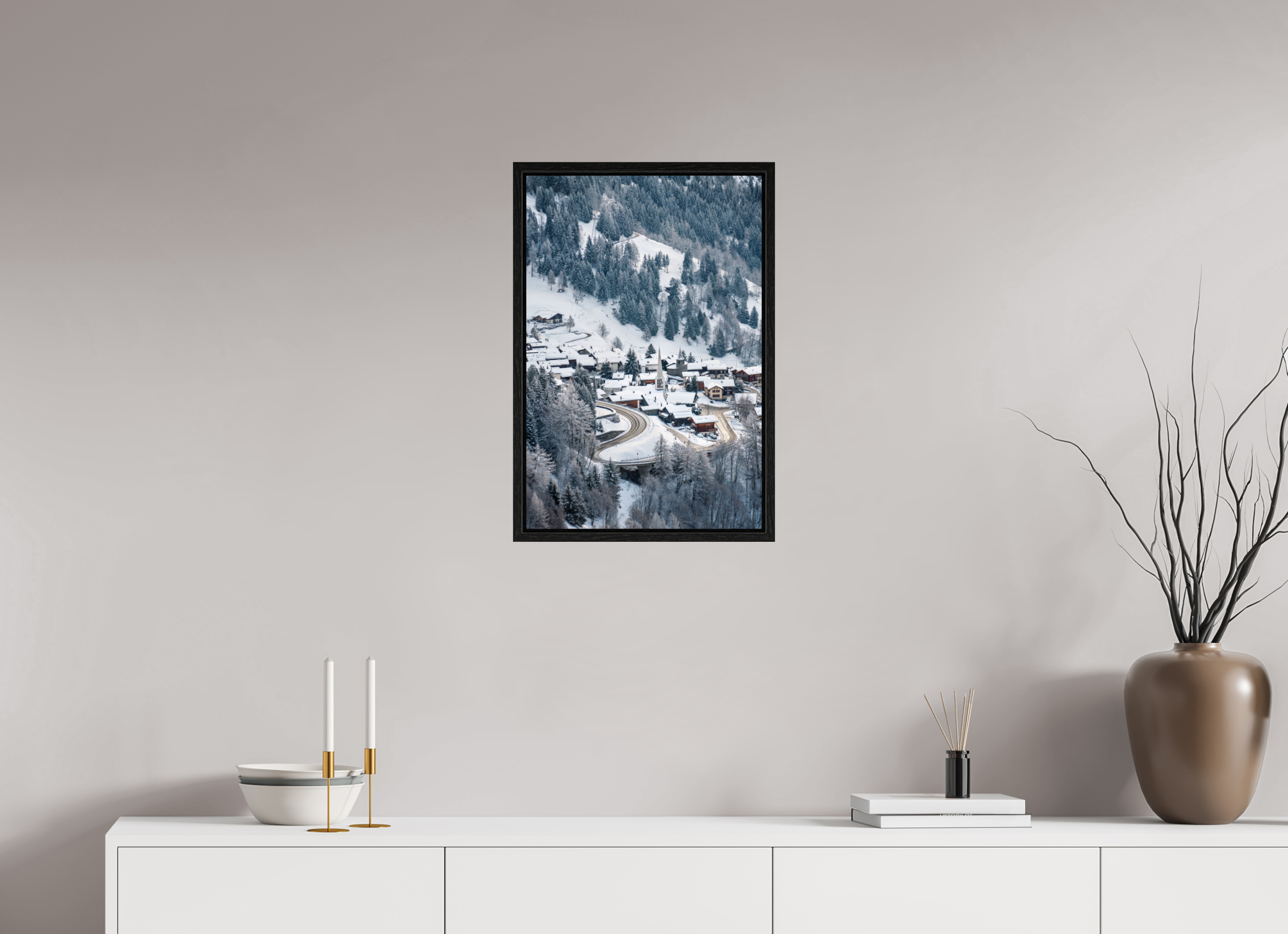 40 x 60 cm, Floater Frame Verbier Village Church