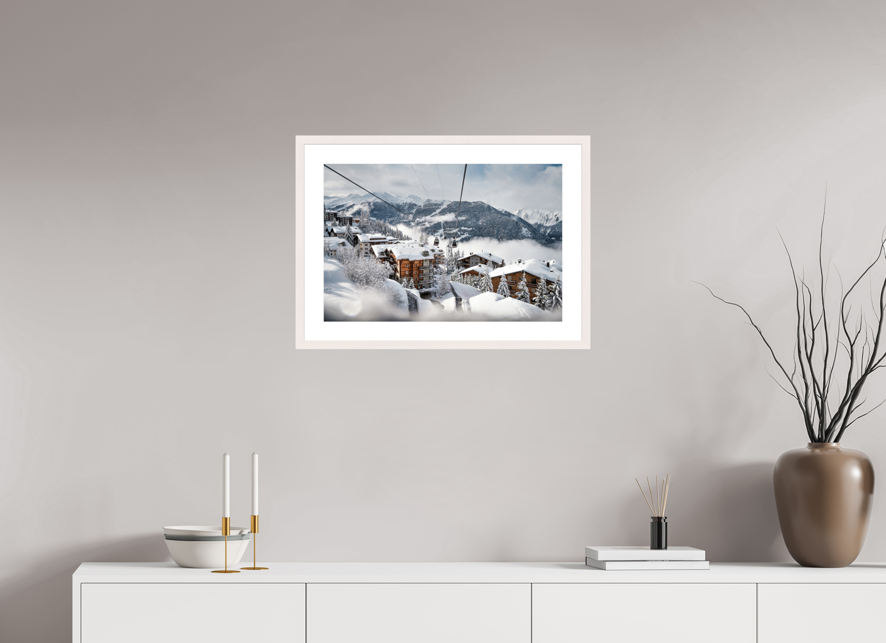 60 x 40 cm, Frame Hambourg 20mm Above the Village – Fine Art Landscape Photography Print from Verbier
