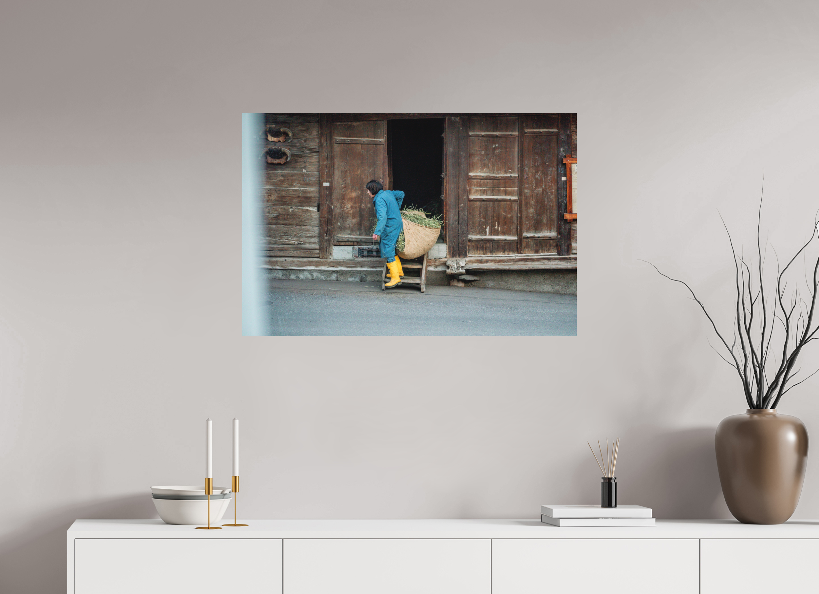 90 x 60 cm, Alu Dibond Metalic Suspension System Farm Worker Bruson