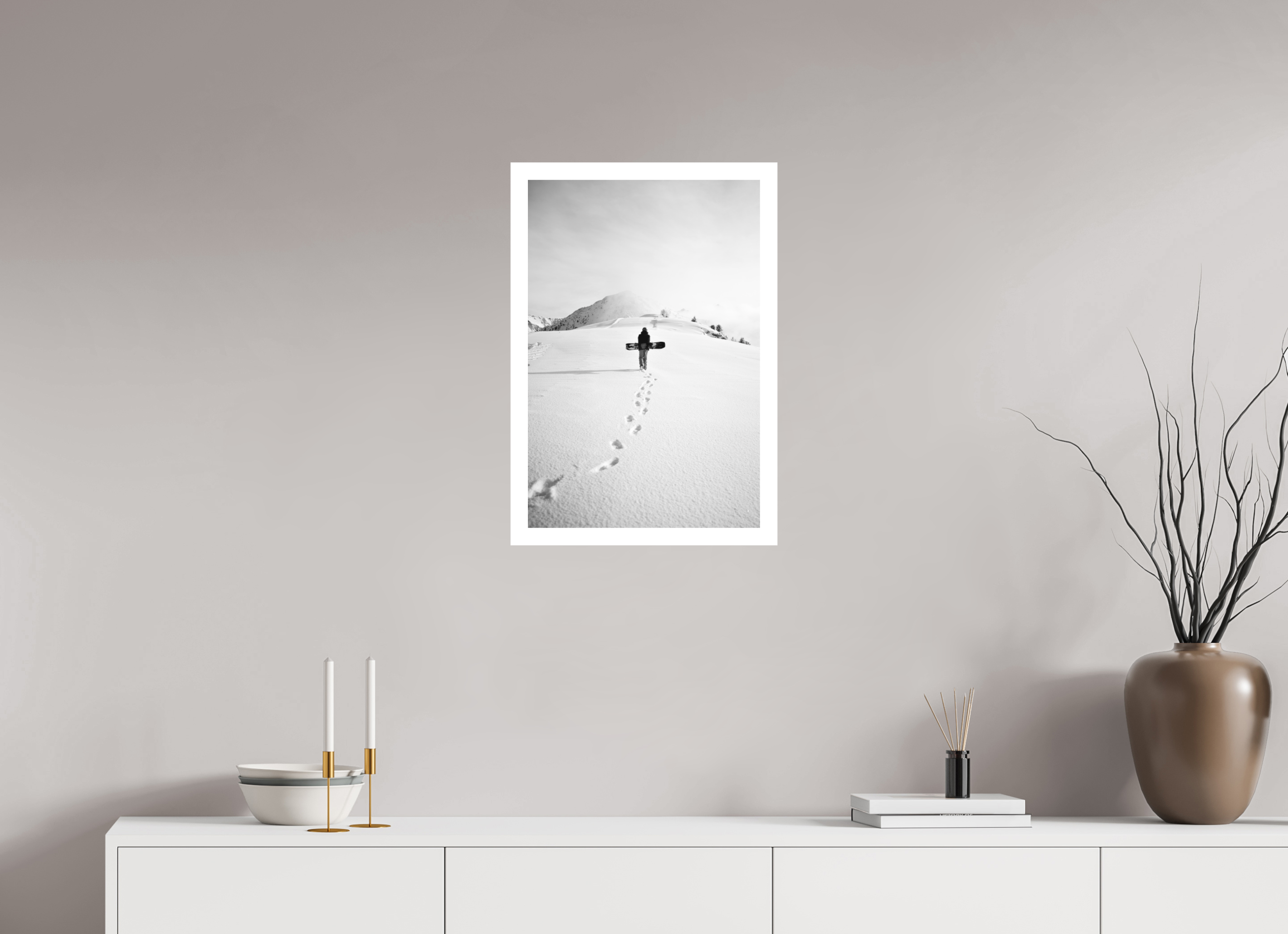 40 x 60 cm, Epson Fine Art Cotton Smooth Natural Paper Snowboarder Walking on Snow