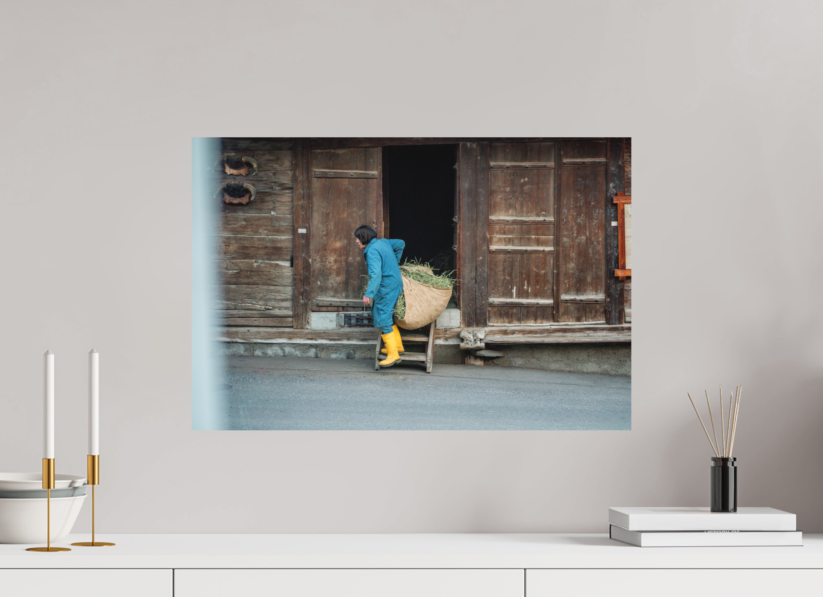 60 x 40 cm, Alu Dibond Metalic Suspension System Farm Worker Bruson