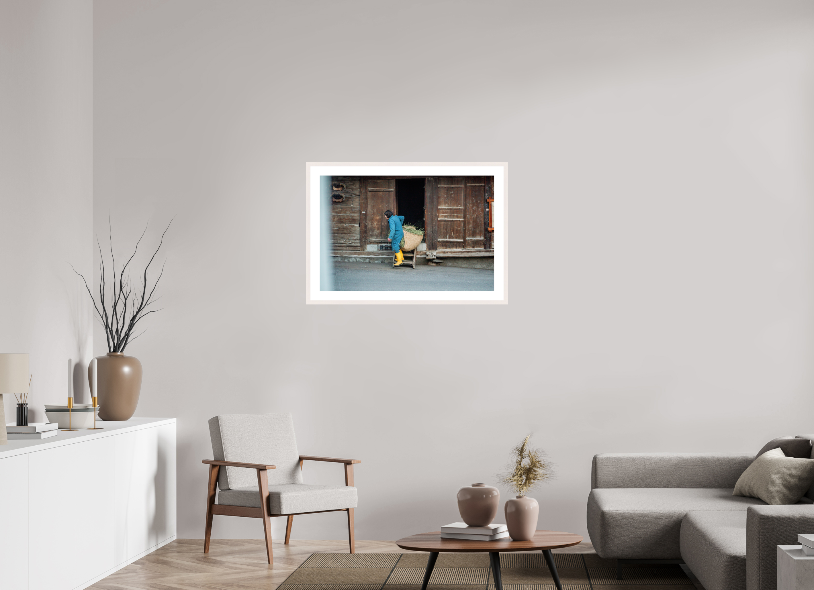 90 x 60 cm, Frame Hambourg 20mm Farm Worker Bruson
