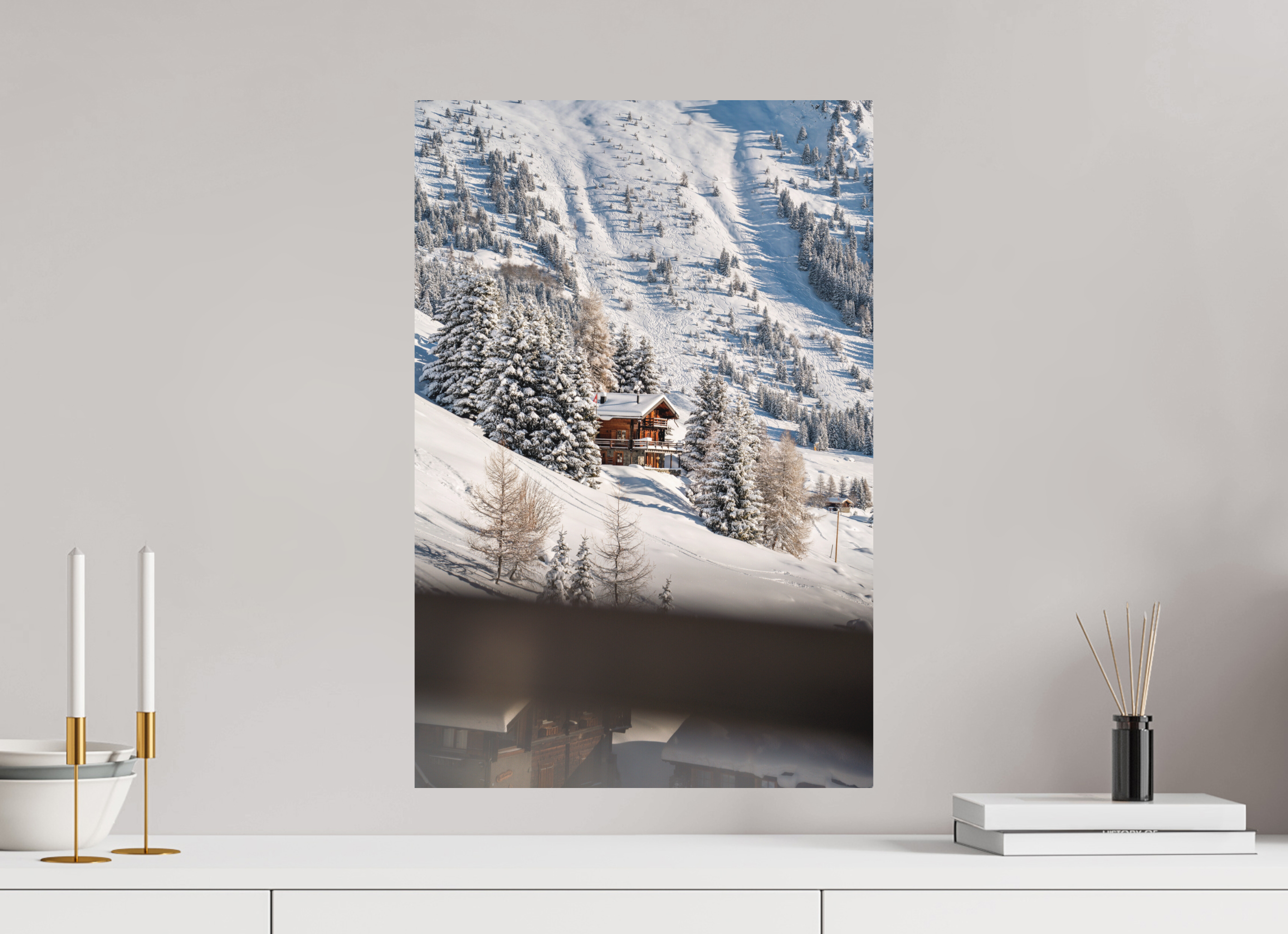 40 x 60 cm, Alu Dibond Metalic Suspension System Chalet From Savoleyres Lift