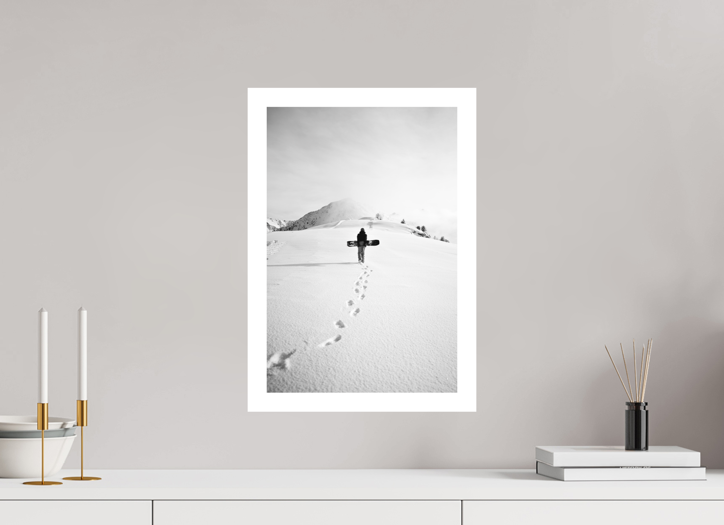 30 x 45 cm, Epson Fine Art Cotton Smooth Natural Paper Snowboarder Walking on Snow