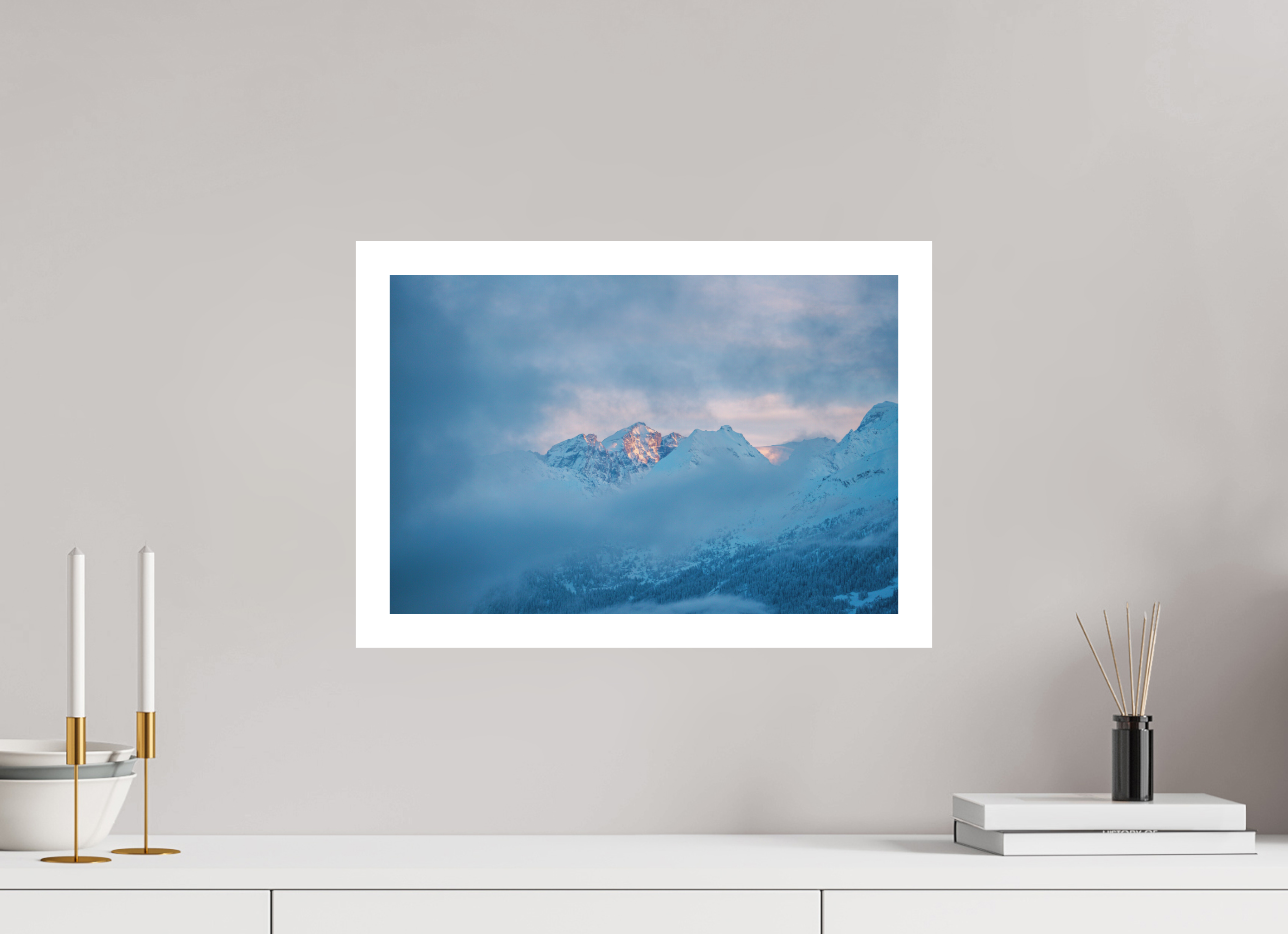 45 x 30 cm, Epson Fine Art Cotton Smooth Natural Paper Purple Blue Sunset Over Misty Mountains – Fine Art Landscape Photography Print from Verbier