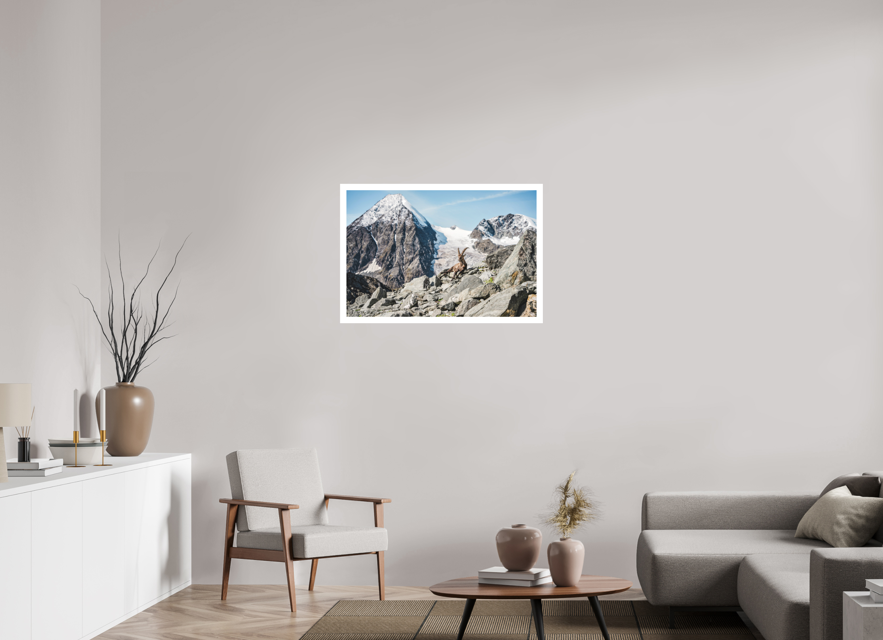 90 x 60 cm, Epson Fine Art Cotton Smooth Natural Paper Alpine Ibex in Verbier with Grand Combin Glacier – Fine Art Wildlife Photography Print