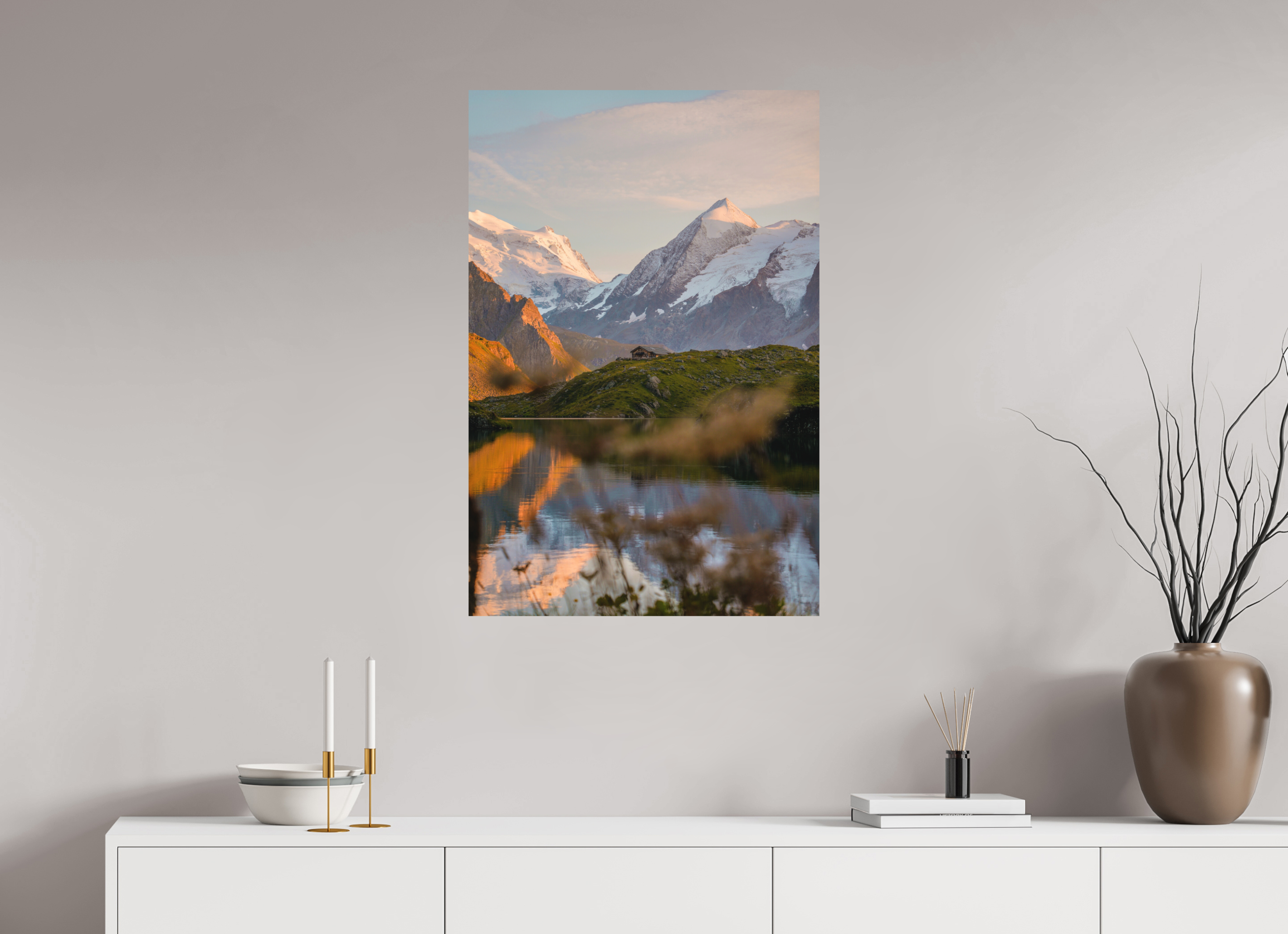 60 x 90 cm, Alu Dibond Metalic Suspension System Still Water at Louvie – Val de Bagnes, Switzerland
