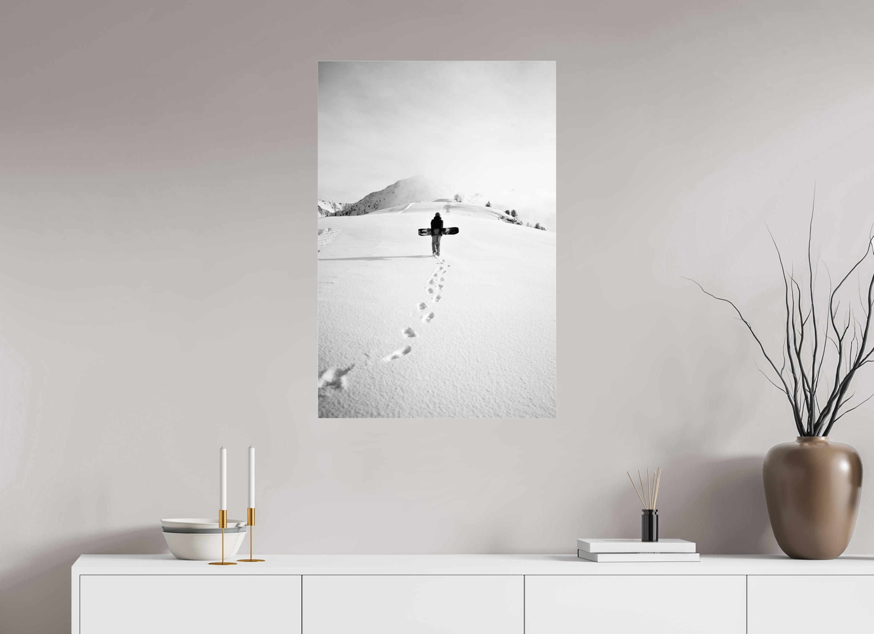 60 x 90 cm, Photos Plexi Snowboarder Walking on Snow