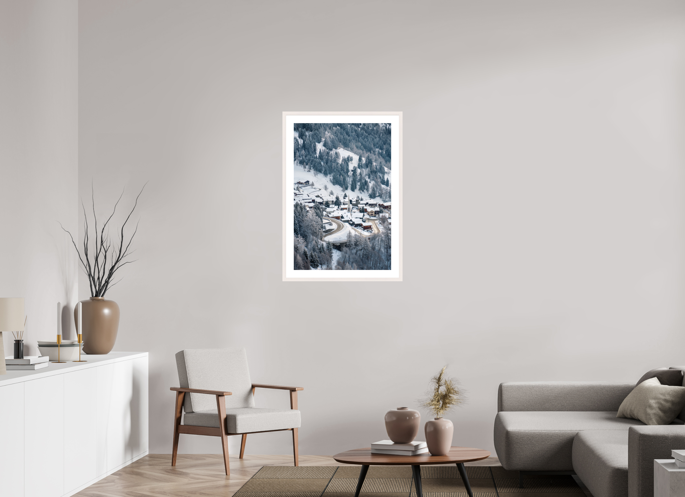 60 x 90 cm, Frame Hambourg 20mm Verbier Village Church