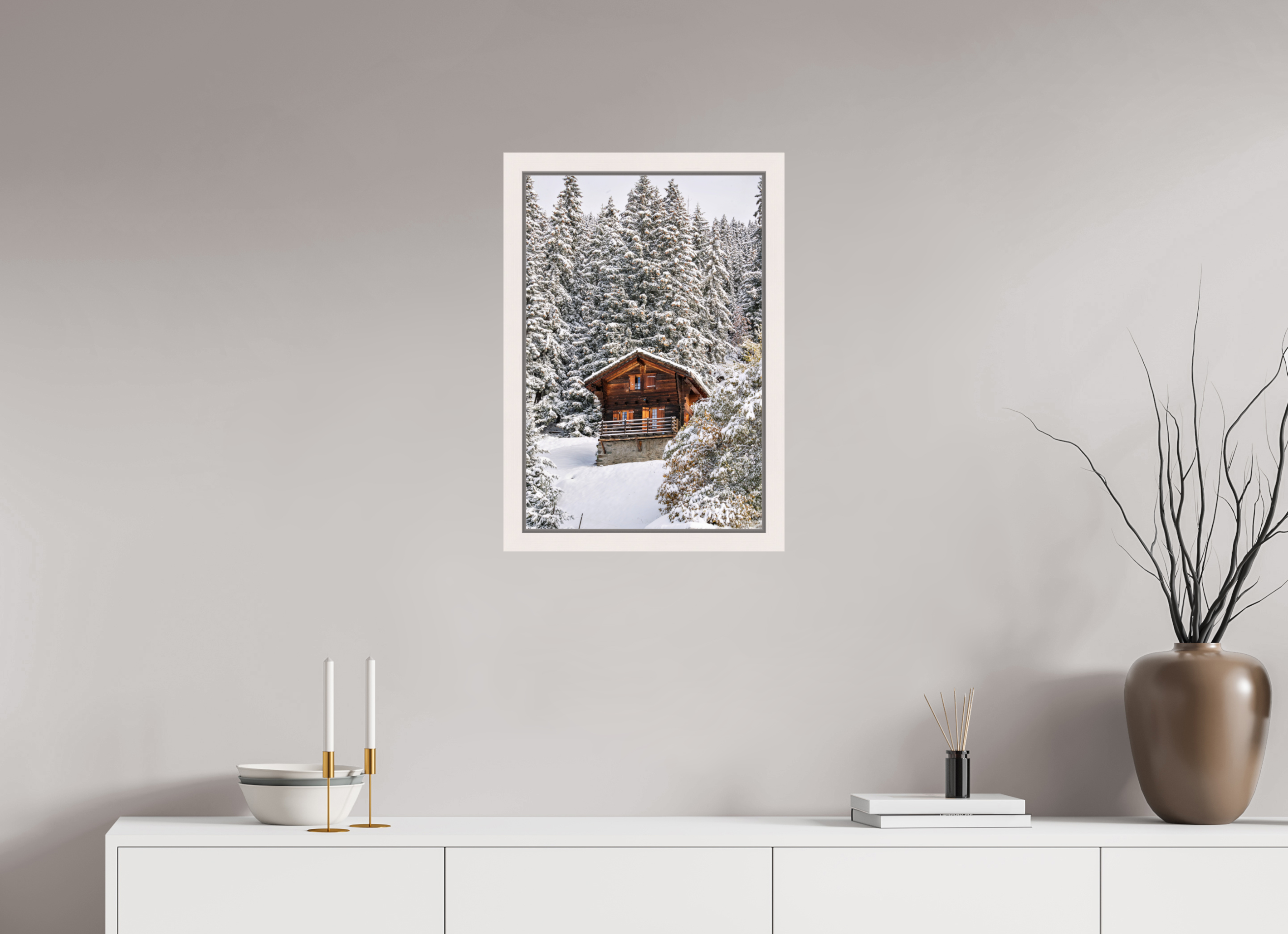 40 x 60 cm, Framed Plexi Hidden Chalet – Verbier, Switzerland