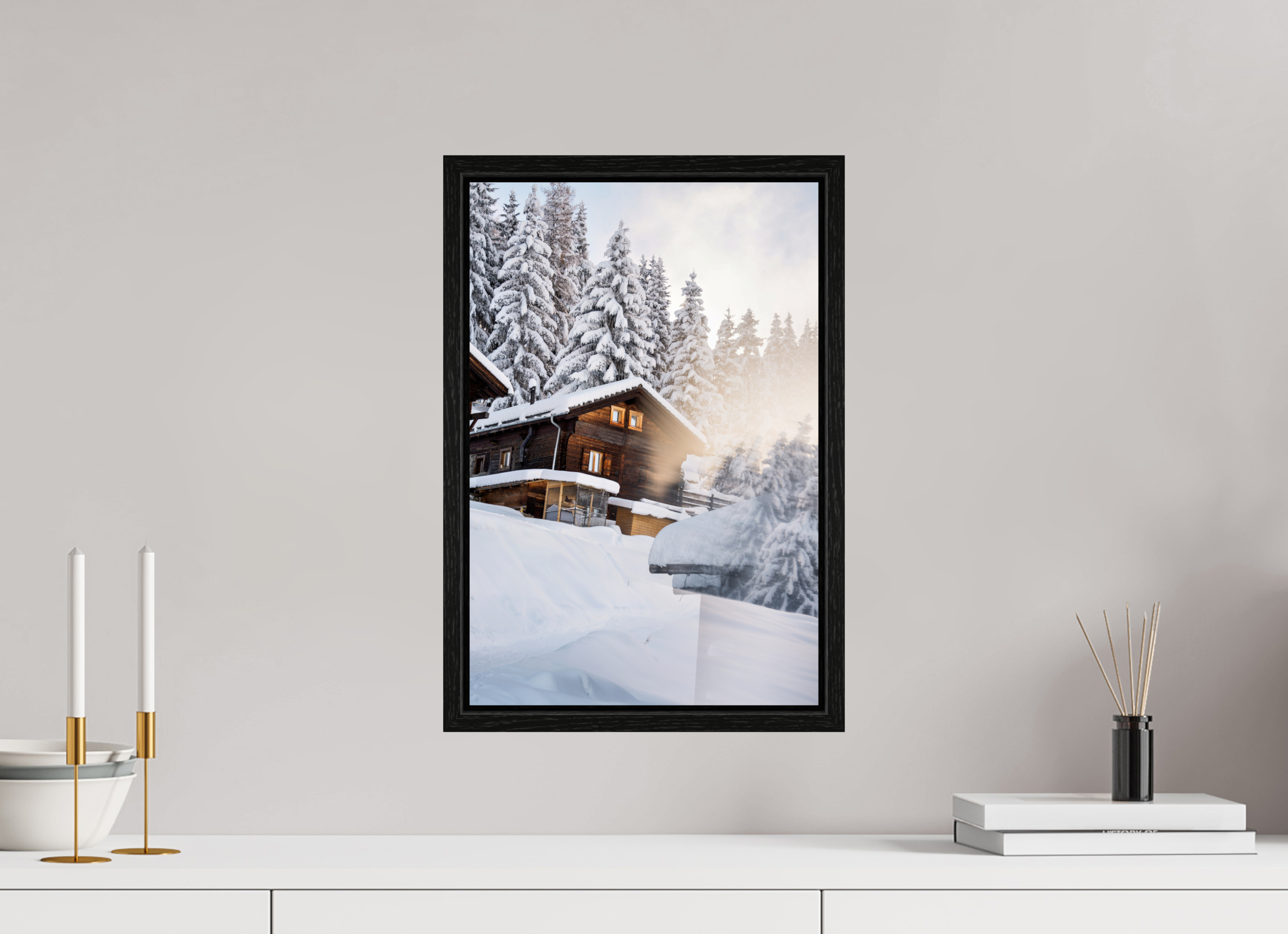 30 x 45 cm, Floater Frame Chez Dany in Winter – Verbier, Switzerland
