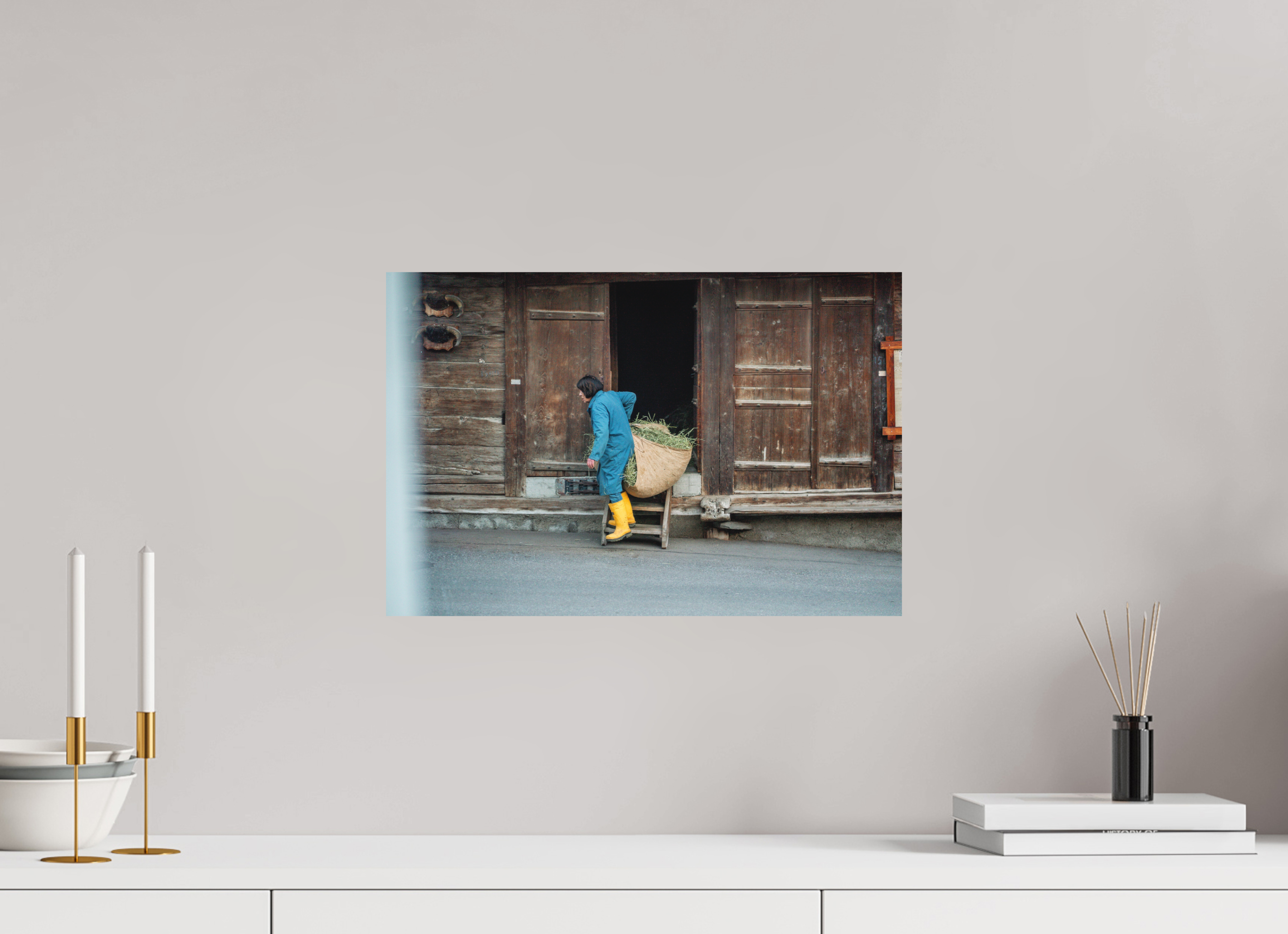 45 x 30 cm, Alu Dibond Metalic Suspension System Farm Worker Bruson