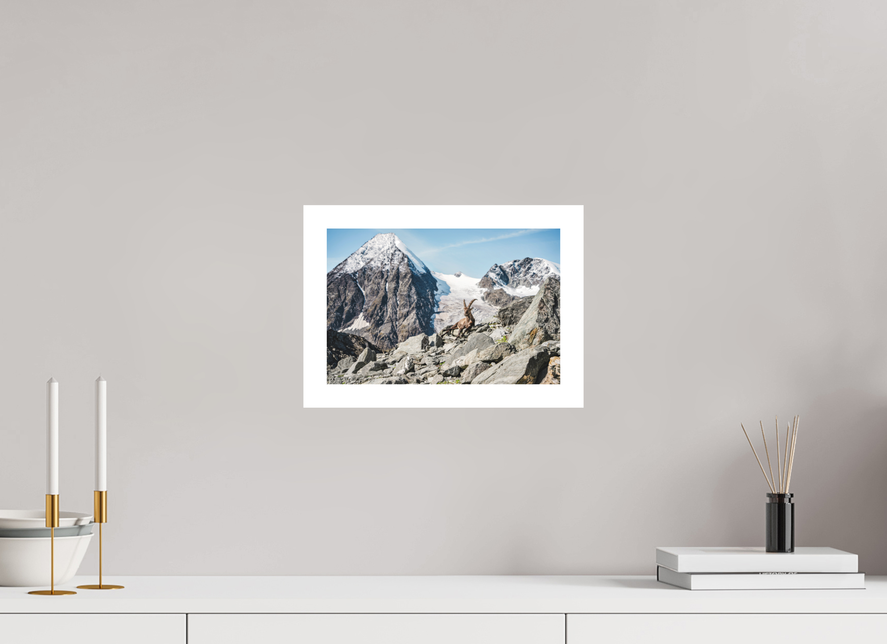 30 x 20 cm, Epson Fine Art Cotton Smooth Natural Paper Alpine Ibex in Verbier with Grand Combin Glacier – Fine Art Wildlife Photography Print