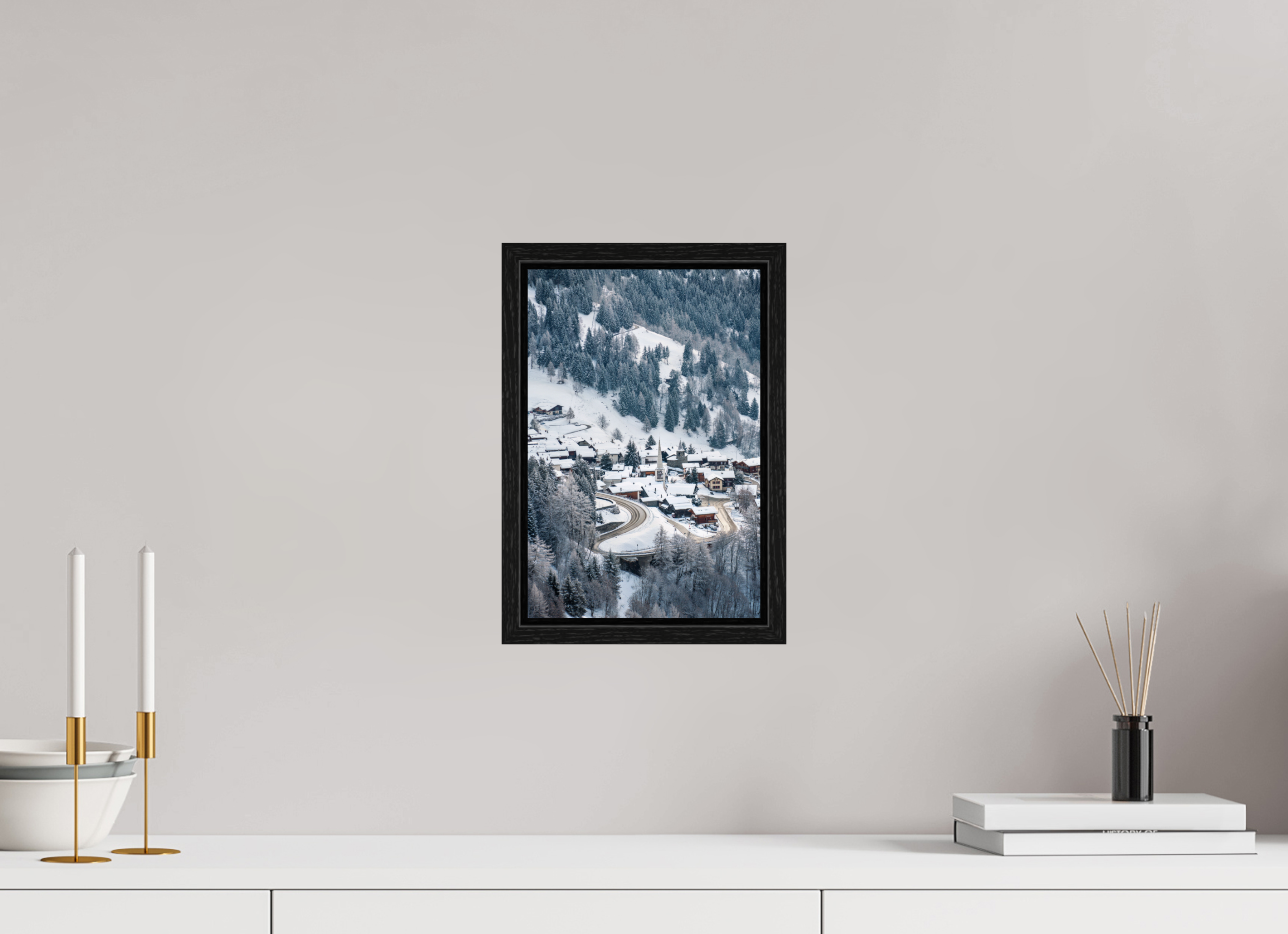 20 x 30 cm, Floater Frame Verbier Village Church