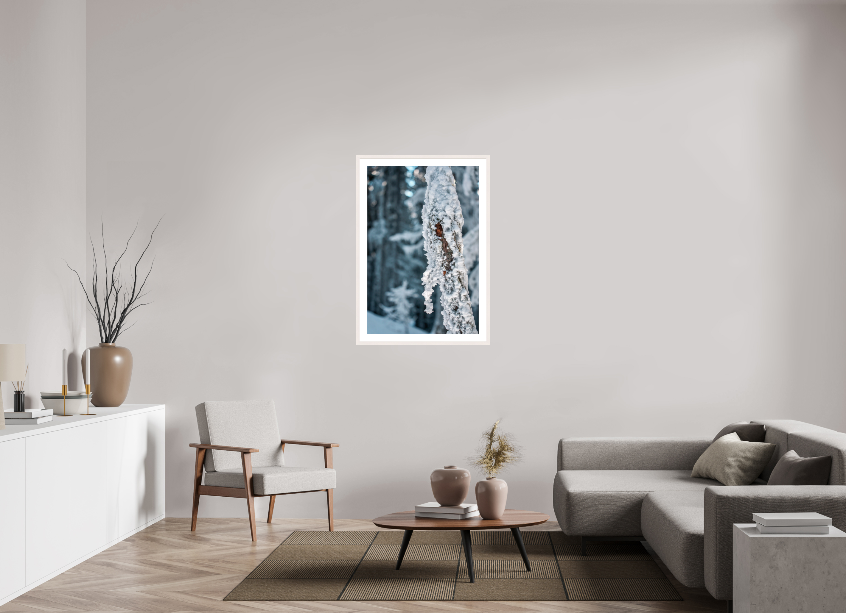 70 x 105 cm, Frame Hambourg 20mm Frozen Grain – Verbier Forest