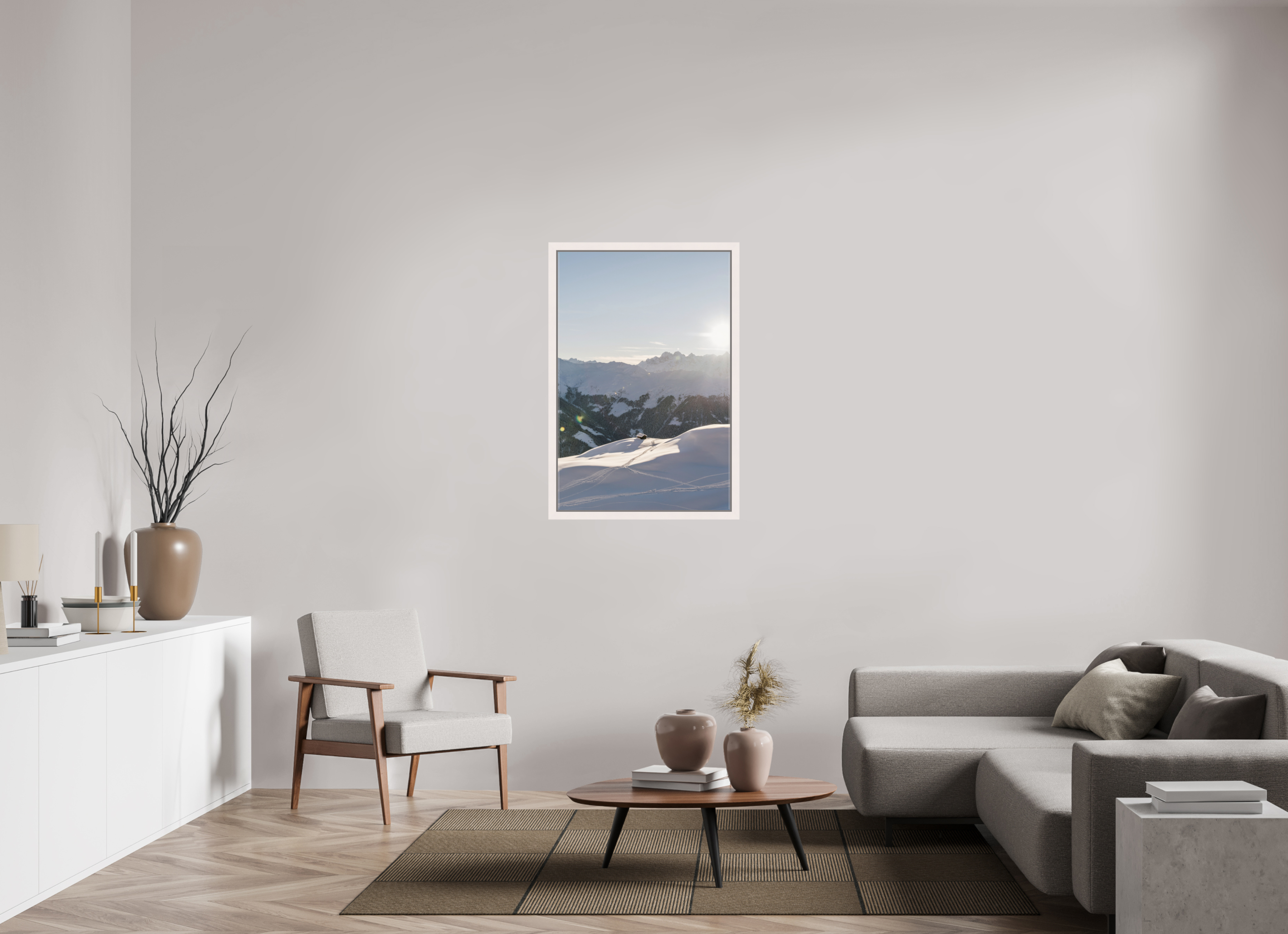 70 x 105 cm, Framed Plexi Last Light at La Chaux – Verbier, Switzerland