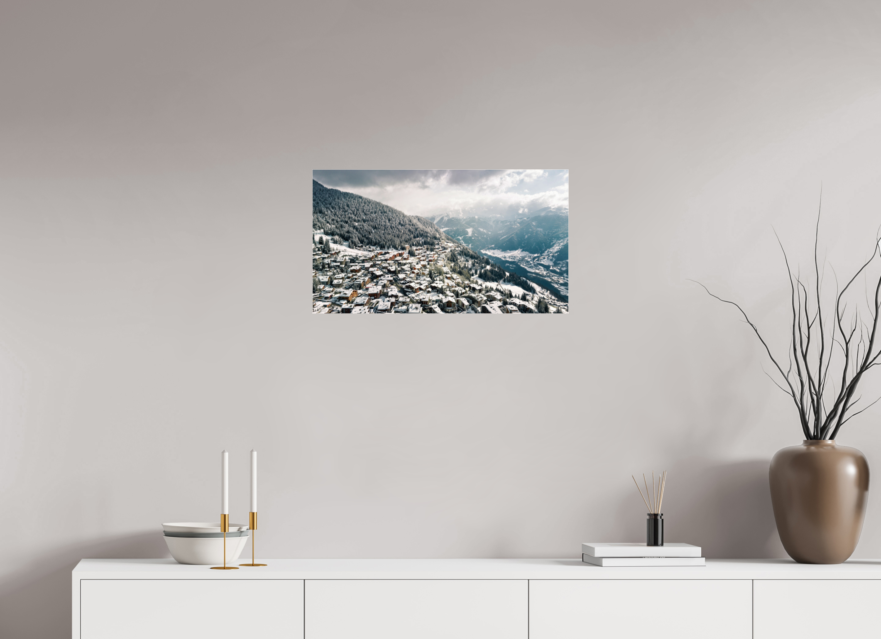 64 x 36 cm, Photos Plexi After the Storm – Verbier from Above