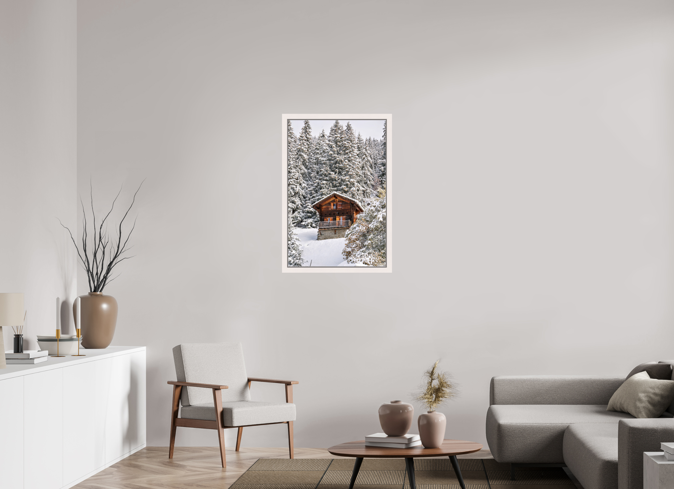 60 x 90 cm, Framed Plexi Hidden Chalet – Verbier, Switzerland