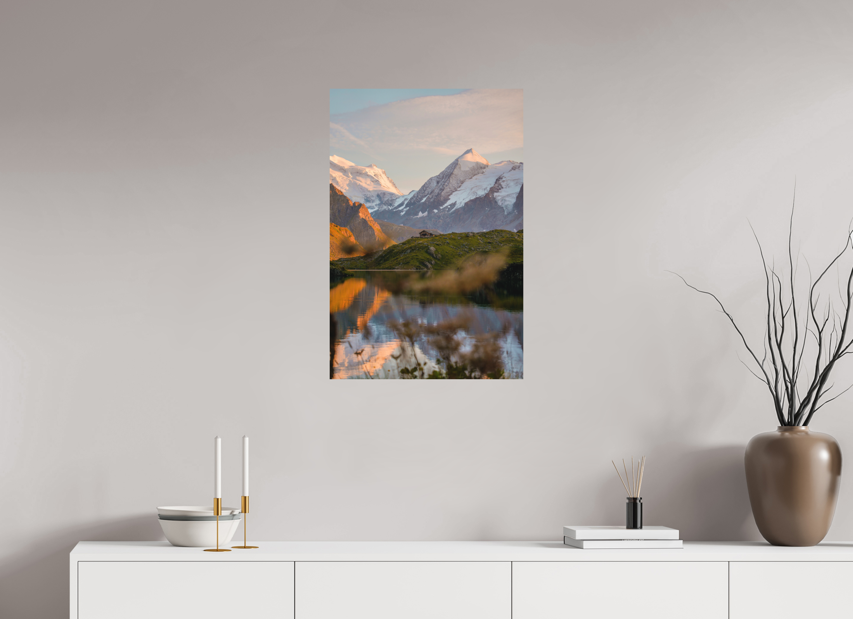 50 x 75 cm, Alu Dibond Metalic Suspension System Still Water at Louvie – Val de Bagnes, Switzerland